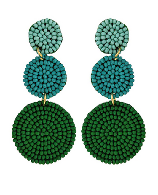 Three Bead Green Earrings