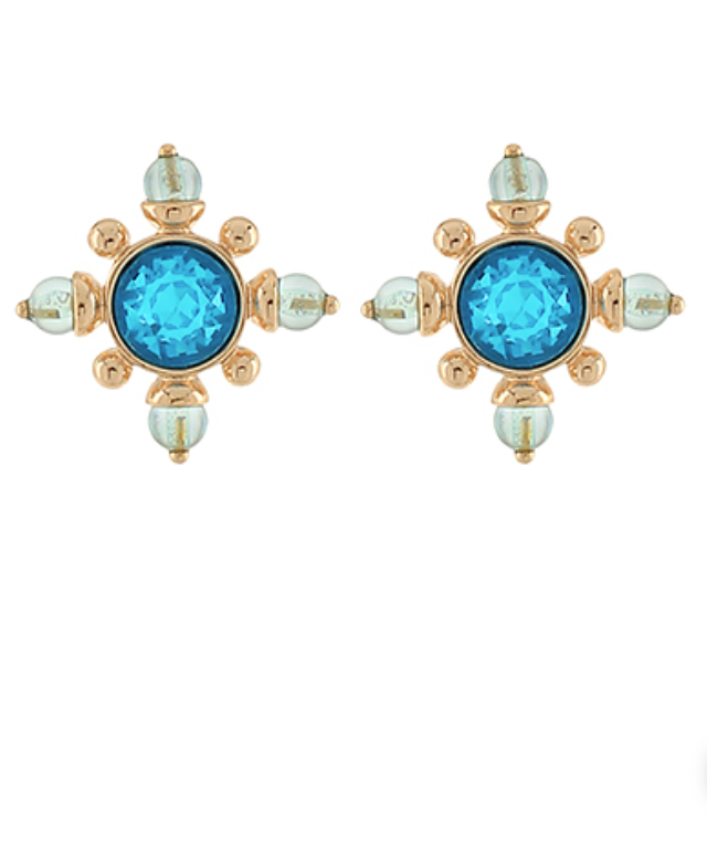 Aqua/Gold Jewel Earrings