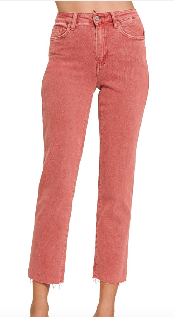 Colored Straight Crop Jeans - Cabernet