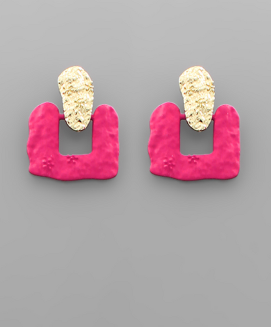 Color Coat Textured Earrings - Fuchsia