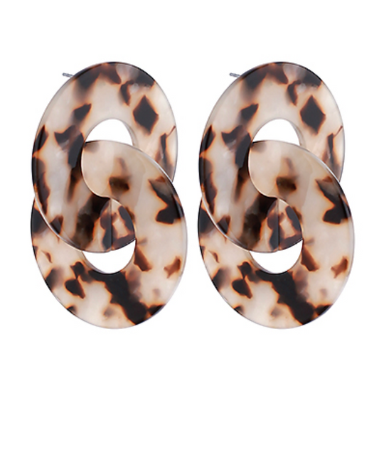 Acrylic Circle Link Earrings - Tortoise