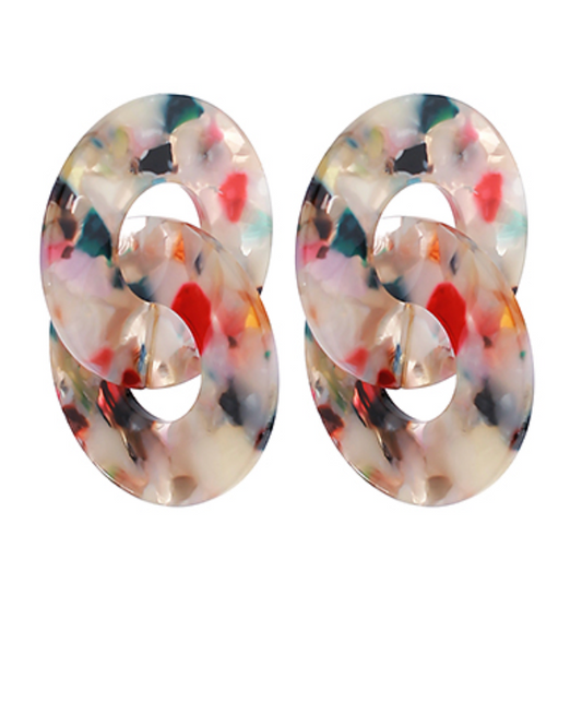 Acrylic Circle Link Earrings - Multi