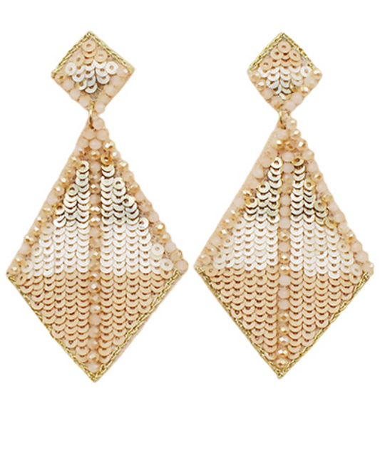 Bead Glass & Sequin Rhombus Earrings