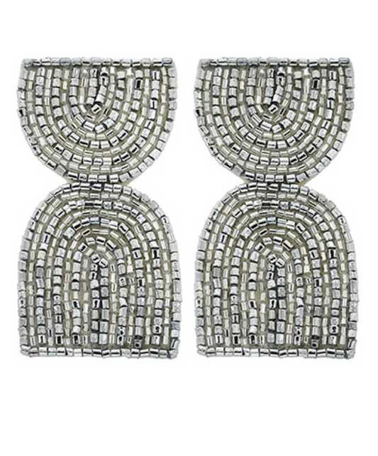 Metallic Arch Seed Bead Earrings - Silver