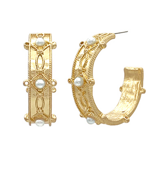 Pearl & Antique Textured Hoops