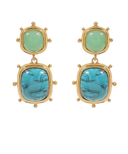 Studded Square Stone Dangle Earrings