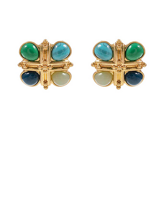 Vintage Cross Stone Studded Earrings - Turquoise