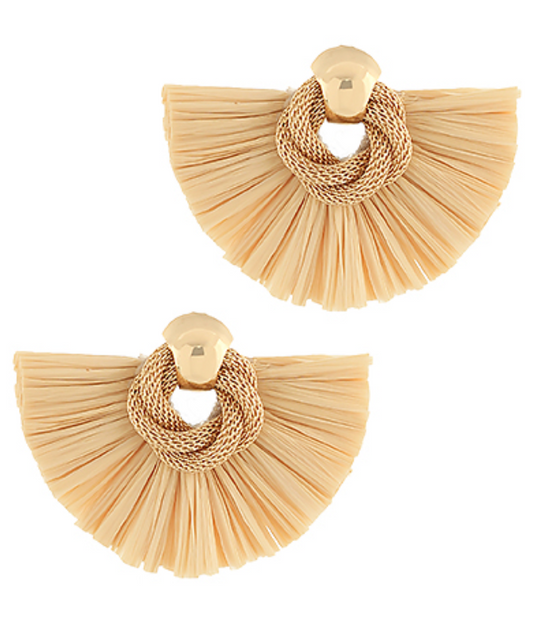 Half Fan Shape Raffia Earrings