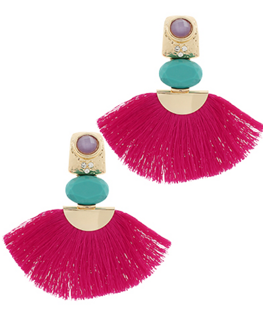 Fan & Dome Shape Earrings - Pink