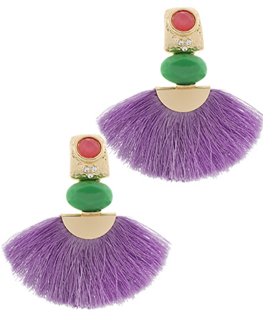 Fan & Dome Shape Earrings - Purple