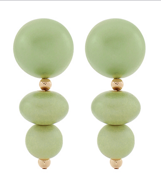 Wood Linear Earrings - Green
