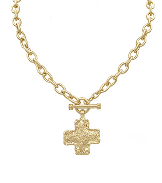 Textured Cross Necklace Set - Gold