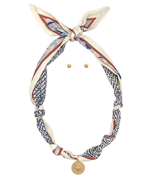 Scarf & Compass Charm Necklace Set
