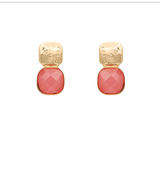 Textured Metal & Cushion Earrings - pink