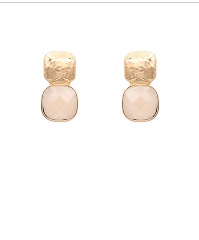 Textured Metal & Cushion Earrings - ivory