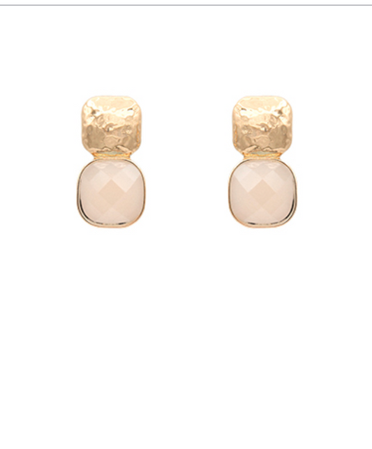 Textured Metal & Cushion Earrings - ivory