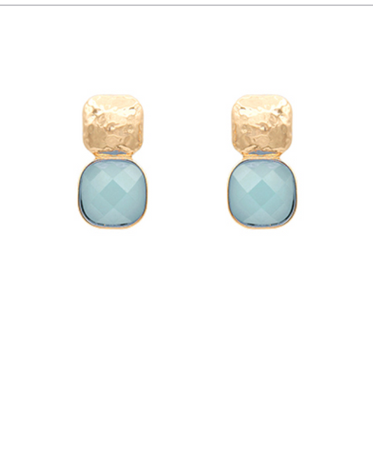 Textured Metal & Cushion Earrings - Blue