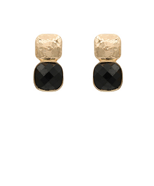 Textured Metal & Cushion Earrings - Black