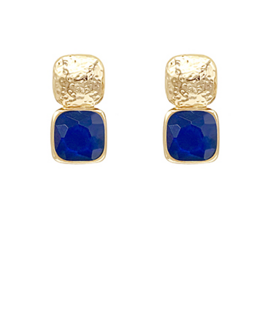 Bold Square Stone Textured Earrings - Navy
