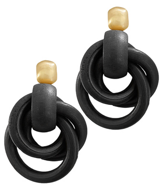 Circle Link Door Knocker Earrings - Black