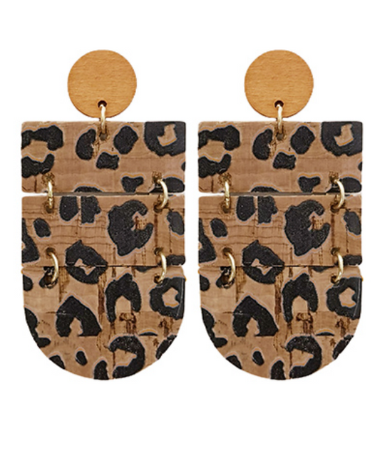 Half Oval Earrings - Leopard