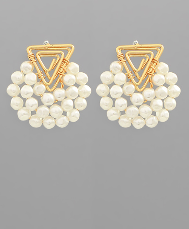 Layered Triangle & Pearl Bead Earrings
