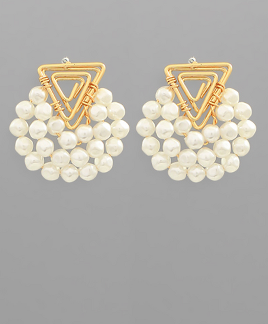 Layered Triangle & Pearl Bead Earrings