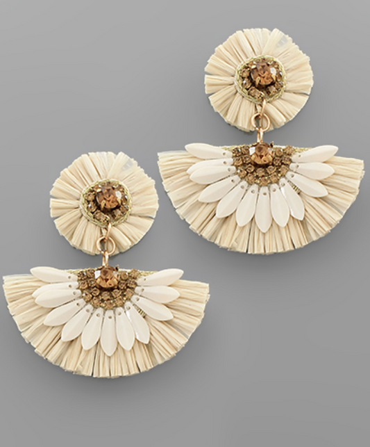 2 Tier Raffia Earrings - Ivory