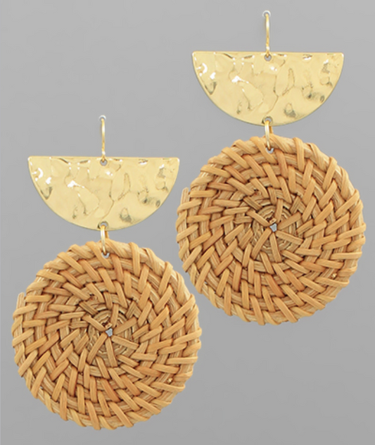 Wedge Shape & Rattan Round Earrings