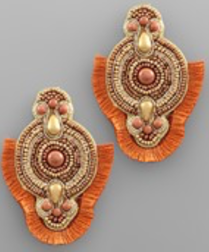 Beaded Round Earrings - Copper