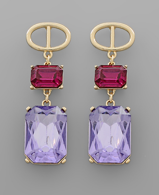 Crystal Dangle Earrings - Purple