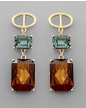 Crystal Dangle Earrings - Brown