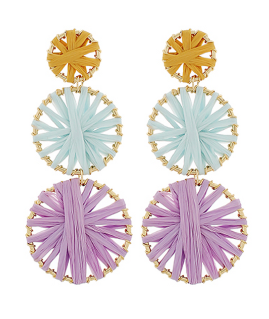 3 Tiered Raffia Drop Earrings - Yellow