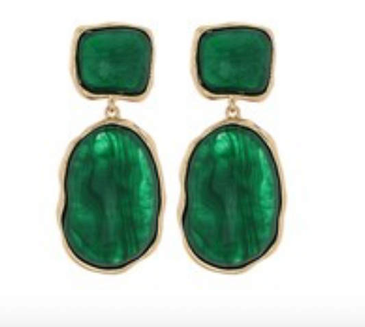 Geometric Oval & Square Earrings - Green