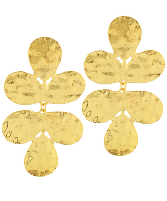 Hammered Double Petal Drop Earrings