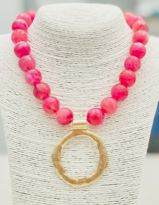 Big Ball Necklace with Pendant - Raspberry