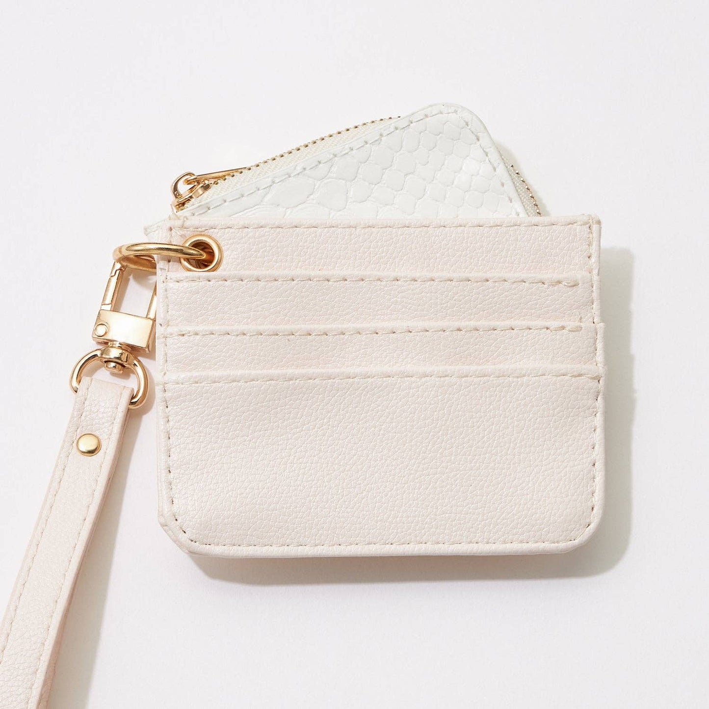 Snake Skin Coin Pouch with Wristlet: BEIGE