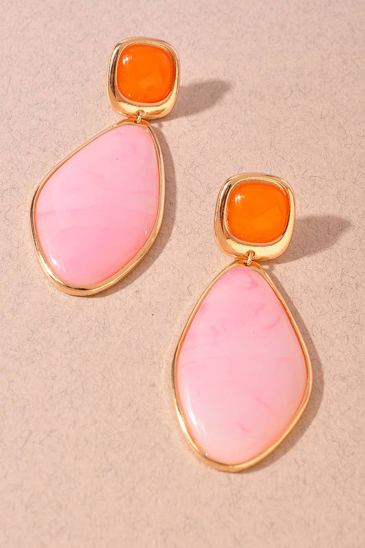 Resin Teardrop Earrings - Pink