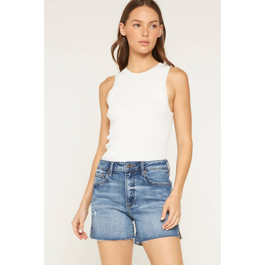 Vintage Blue High Rise Raw Hem Shorts