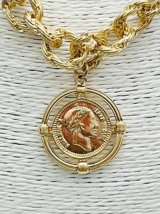 Twisted Link Coin Necklace (matte gold)