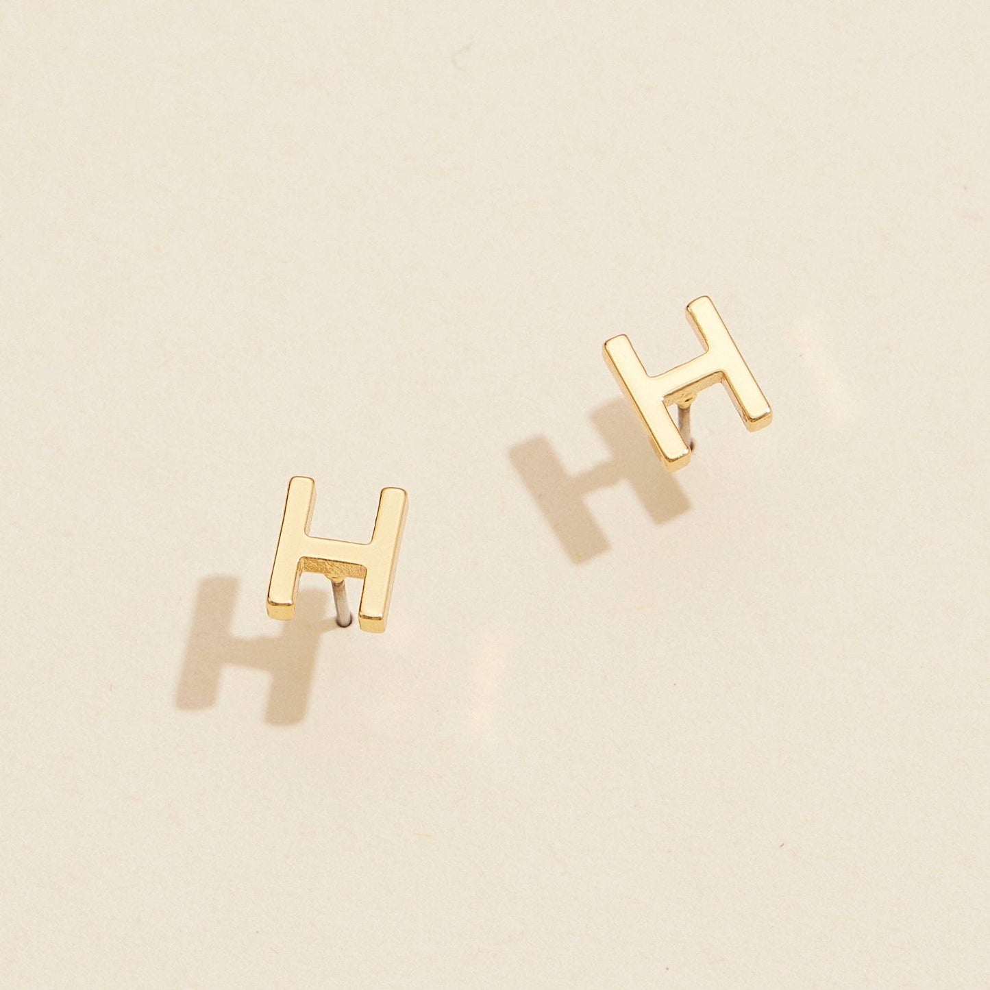 Initial Metal Stud Earrings