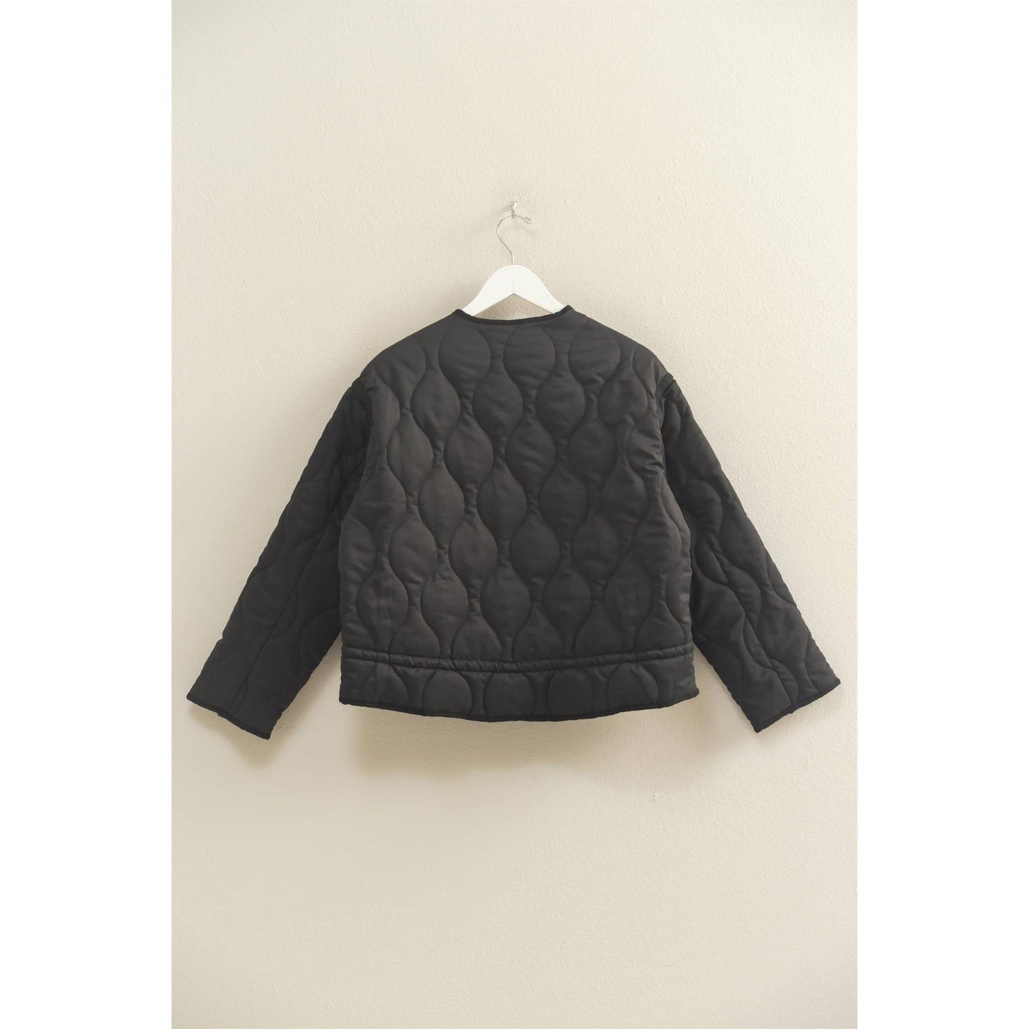 Quilted Peplum Jacket - Black