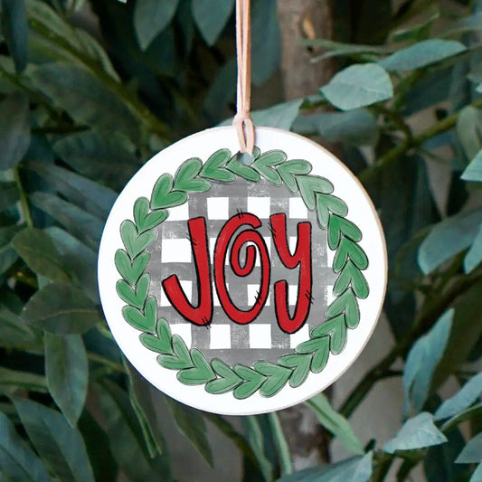 Joy Check Wreath Ornament